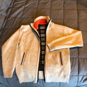 Fleece lined, zip-up cardigan sweater